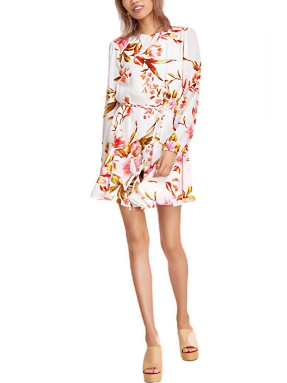 Tinsel White Mini Skirt with Pink & Gold Floral Print